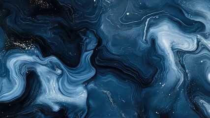 Poster - Abstract Blue and Dark Swirling Fluid Art with Stars and Waves Perfect for Backgrounds and Modern Decor Aesthetic in High Resolution