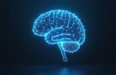Poster - Digital brain made of connected lines, points on dark blue background. Conceptual illustration represents artificial intelligence, machine learning. Tech, science, modern innovations in data