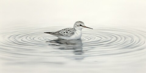 Poster - Small bird swimming gracefully in calm water with ripples under soft light conditions