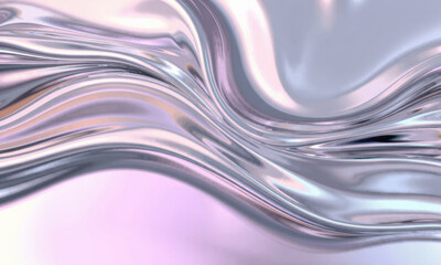 Poster - mesmerizing holographic wave background featuring smooth, flowing metallic textures that create sense of depth and movement. soft pastel colors blend harmoniously, evoking serene and futuristic