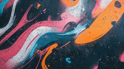 Poster - textured wall covered in colorful spray paint, with abstract shapes and fluid lines.