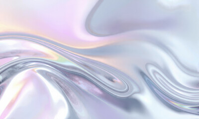 Poster - smooth, flowing holographic wave background with iridescent colors, creating dreamy and ethereal atmosphere. soft curves and reflective surface evoke sense of tranquility and beauty