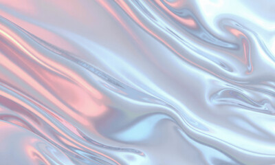 Poster - smooth, holographic wave background featuring soft pastel colors and shiny, reflective surface that creates serene and dreamy atmosphere