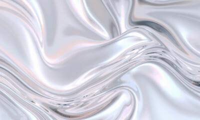 Poster - smooth, flowing holographic wave background with shiny, reflective surface that creates sense of depth and movement. soft colors blend harmoniously, evoking serene atmosphere