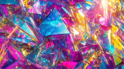 Poster - holographic background with bright neon hues of blue, purple, pink, yellow, and mint.