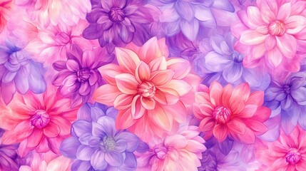 Poster - vibrant and full frame of bright pink and purple dahlias, creating a stunning floral background.