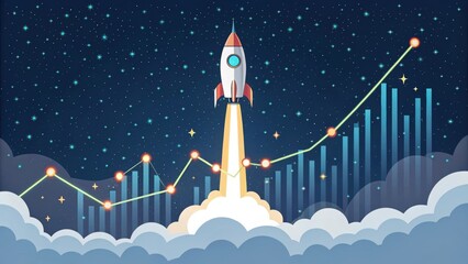 Poster - A rocket launches amidst a starry sky, symbolizing growth and innovation with a rising graph in the background.