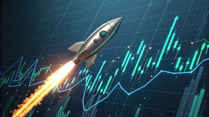 Poster - A rocket launches upward against a graph, symbolizing growth and innovation in finance or technology.