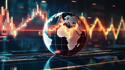 Poster - Abstract global network visualization with data analytics, technology backdrop, digital elements, and glowing graph representation of world economy