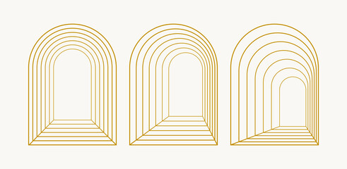 Wall Mural - set of line arch tunnels in trendy boho style. window, door or portal in archway form creating depth