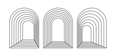 Wall Mural - set of line arch tunnels in trendy boho style. window, door or portal in archway form creating depth