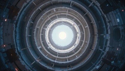 Poster - Exploration of a futuristic circular structure sci-fi environment digital art abstract design high-tech aesthetics