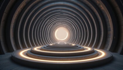 Poster - Illuminated pathway through a futuristic tunnel digital art high-tech environment perspective view conceptual journey
