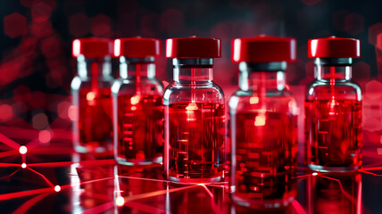 Aufkleber - This Vials of synthetic blood in a vibrant red environment highlight innovations in nano medicine.