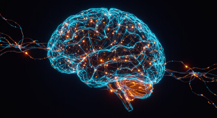 Poster - Human Brain Neural Network Illuminated 3D Model of Neurological Connections
