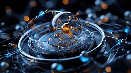 Aufkleber - A sphere of glowing spheres with a blue and orange center