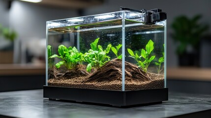 Poster - A small aquarium with plants and rocks in it