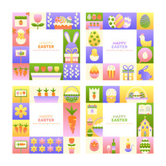 Naklejka na meble Square Geometrical Happy Easter Concepts. Vector Illustration of Seasonal Religious Holiday. Spring Background. Egg Hunt and Bunny. Polygonal and Triangular.