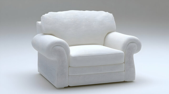Contemporary White Armchair Made of Cubes in a Studio Setting Minimalist Design with Soft Lighting and Clean Background
