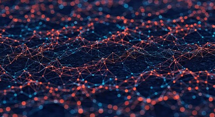Poster - Abstract Network Visualization: Dynamic network of interconnected nodes, rendered in a captivating display of lines and dots against a gradient background.