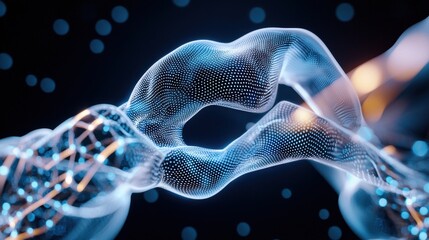 Poster - A pair of hands are intertwined in a web of blue and gold