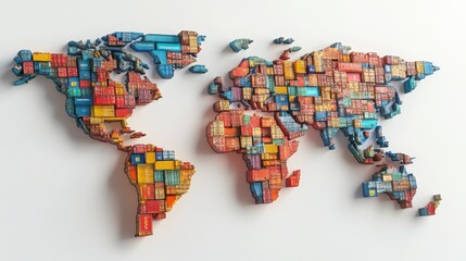 Poster - Global trade dynamics colorful container map of the world creative artwork modern aesthetic contemporary viewpoint