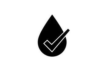 Poster - Black water drop with a white check mark inside on a white background simple and minimalist design