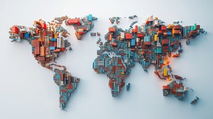 Poster - Global trade network visualization world map infographic digital art aerial view shipping containers concept
