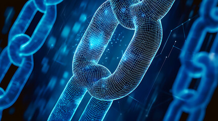 Poster - Visualizing blockchain technology digital chain links in cyber environment graphic illustration futuristic concept