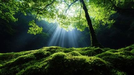 Poster - A tree is in the foreground of a forest