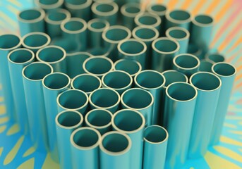 Aufkleber - Group of teal tubes arranged in an artistic pattern on a colorful background