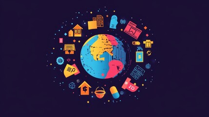 Poster - Global technology trends digital marketplace infographic modern environment aerial view economic insights