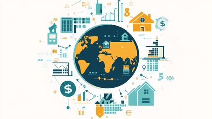 Poster - Global business insights analyzing economic trends worldwide infographic digital environment aerial view financial concepts
