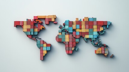 Poster - Global shipping container map art logistics hub digital illustration modern environment aerial view trade concept