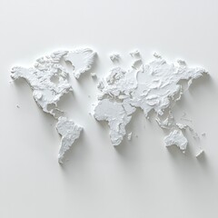 Poster - A white map of the world with mountains and a white border
