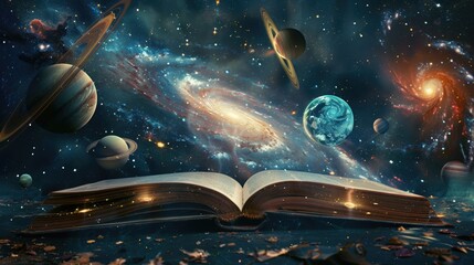 with each turn of the page, the universe unfolds—planets, stars, and galaxies manifest within the gl