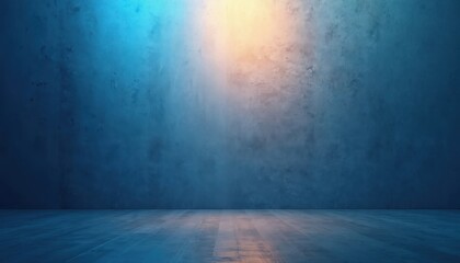 Poster - Abstract blue gradient background with light effect. Cool tone studio room, empty concrete floor. Modern tech wallpaper, business banner with space, elegant design.
