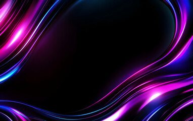 Poster - Abstract background with colorful, glowing neon waves and wavy lines on a dark purple, black, and blue gradient color backdrop