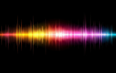 Poster - Abstract, colorful sound wave background vector presentation design with neon light effect