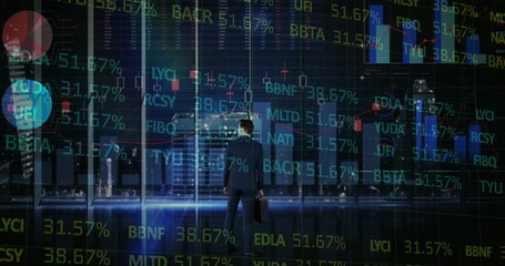 Poster - Image of statistics and financial data processing over businessman in office
