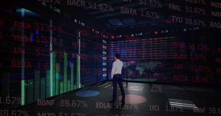 Poster - Image of financial data processing over businessman