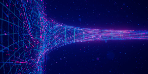 Poster - abstract flow of data in cyber wormhole. quantum computing information vortex. digital singularity.