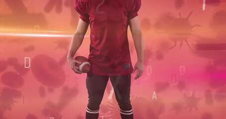 Poster - American football player with letters changing around and cells floating nearby