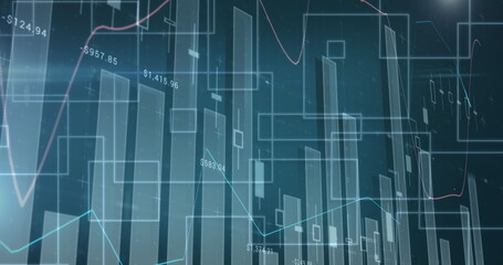 Poster - Image of statistics and data processing on blue background