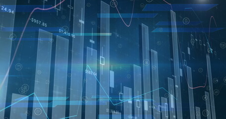 Poster - image of statistics and data processing on blue background
