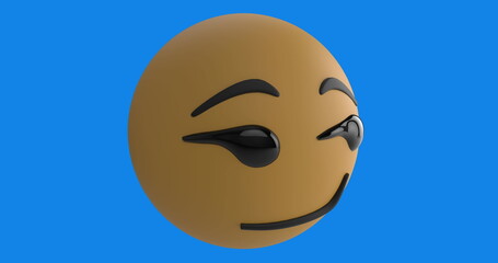 Poster - Digital image of smirk face emoji against blue background