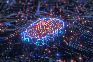 Poster - Digital representation of a brain on a circuit board highlighting artificial intelligence and technology integration