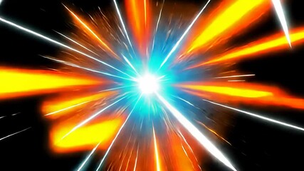 Poster - A bright blue light with orange and red streaks. The light is surrounded by a black background