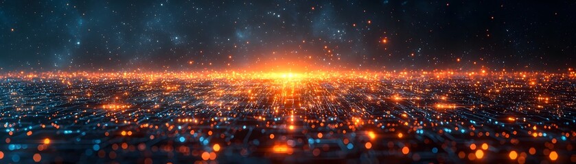 Poster - glowing cybersecurity hub with encrypted data flows in vibrant colors