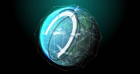 Poster - image of digital globe with futuristic data and geometric shapes surrounding it